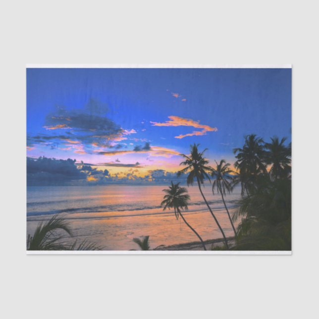 Papel De Seda Ilha Tropical Palm Tree Exotic Beach Sunset (Frente )