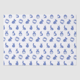 Papel De Seda Ilha Whimsical Blue Willow Rabbit