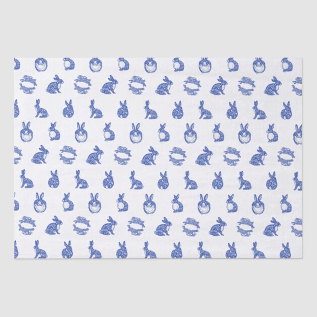Papel De Seda Ilha Whimsical Blue Willow Rabbit (Frente )