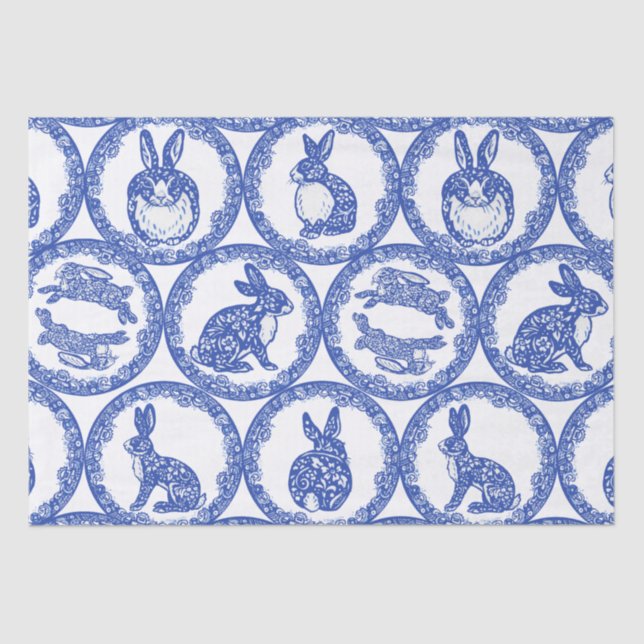 Papel De Seda Ilha Whimsical Blue Willow Rabbit Wraps (Frente )