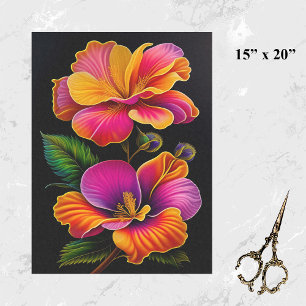 Papel De Seda Ilustração Botânica Amarela Floral Cor-de-Rosa