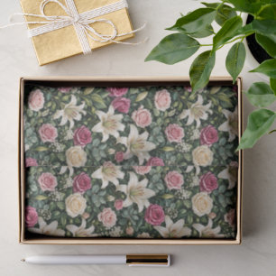 Papel De Seda Ilustração Botânica Floral de Magnólia Luxuriante