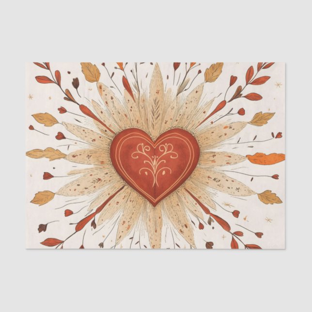 Papel De Seda Ilustração Cardíaca Boho Autumnal (Frente )