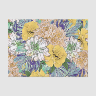 Papel De Seda Ilustração Cinzenta Floral Amarela e Verde Trend