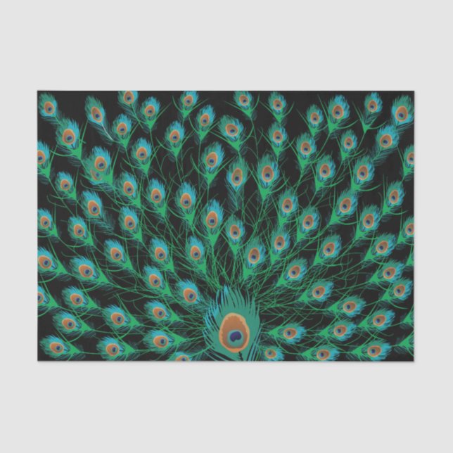 Papel De Seda Ilustração com as penas do pavão no preto (Frente )