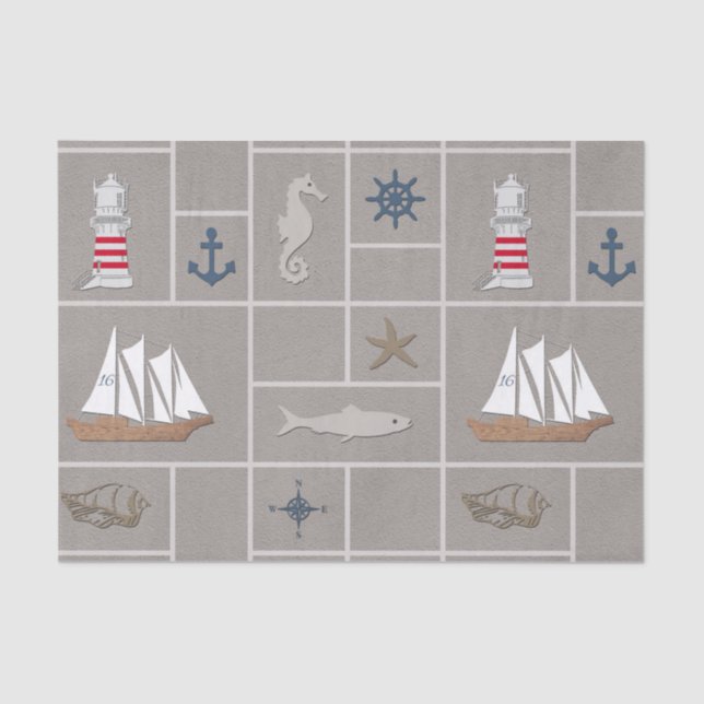 Papel De Seda Ilustração com tema náutico (Frente )