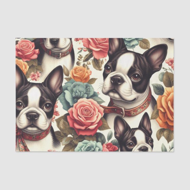 Papel De Seda Ilustração Cute Boston Terrier (Frente )