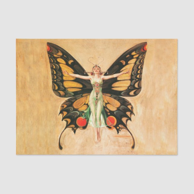 Papel De Seda Ilustração da Mulher Voando Borboleta Flapper (Frente )