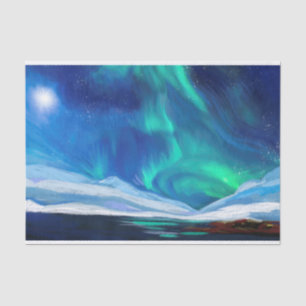 Papel De Seda Ilustração de Aquarela das Luzes do norte