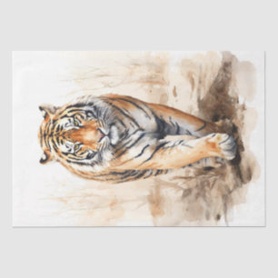Papel De Seda Ilustração de Aquarela de Tigre Majestoso