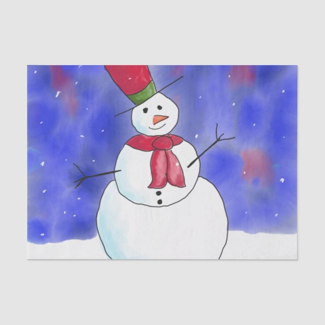 Papel De Seda Ilustração de Boneco de Neve Feliz Fofo (Frente )
