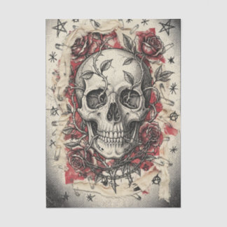 Papel De Seda Ilustração de Caveira e Rosas do Grunge Punk