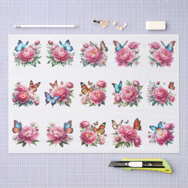 Papel De Seda Ilustração de Decoupage de Borboleta Floral em Cli (Arte )