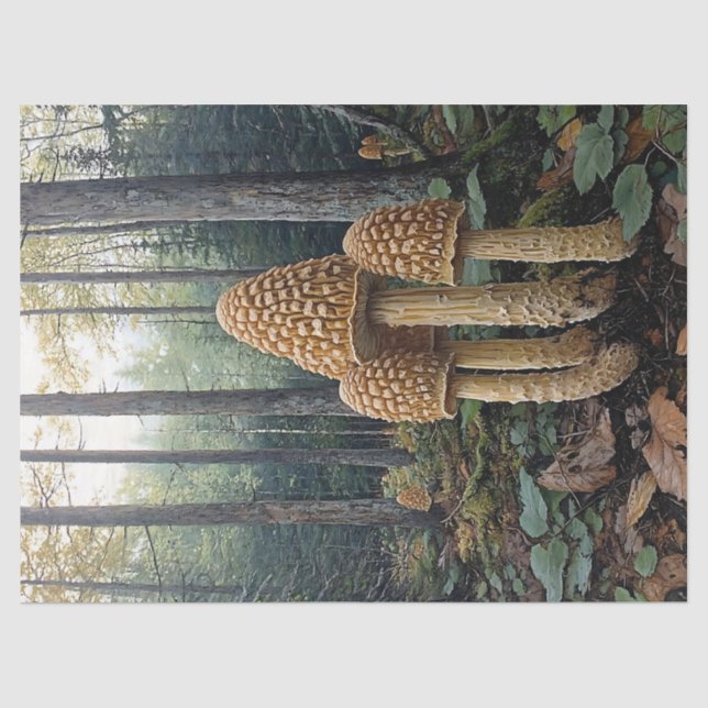 Papel De Seda Ilustração de Decoupage de Cogumelos Morel Rústico (Frente )