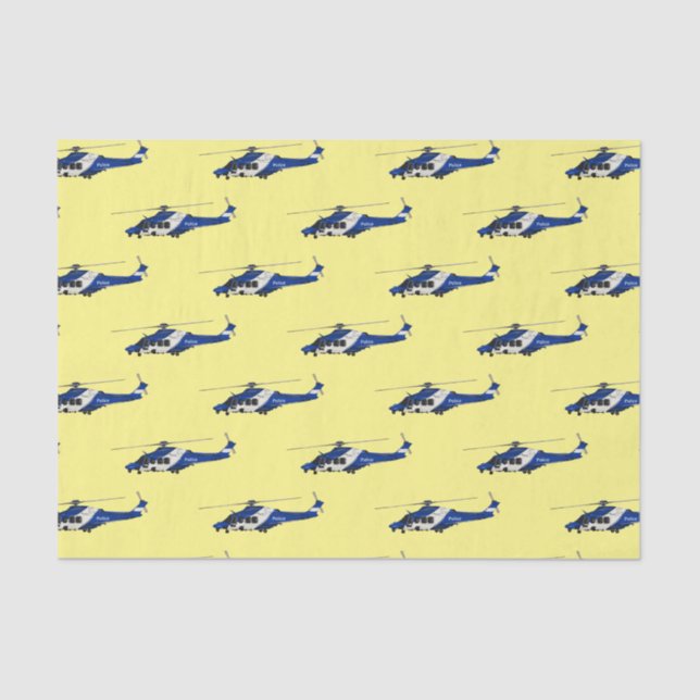 Papel De Seda Ilustração de desenho animado de helicóptero polic (Frente )