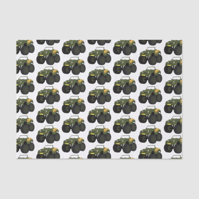 Papel De Seda Ilustração de desenho de um caminhão monstro verde (Frente )