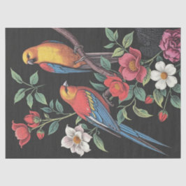 Papel De Seda Ilustração de Flores e Aves