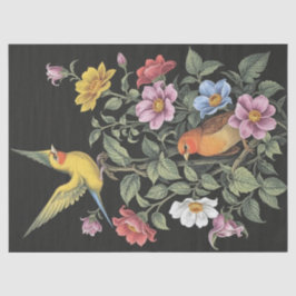 Papel De Seda Ilustração de Flores e Aves