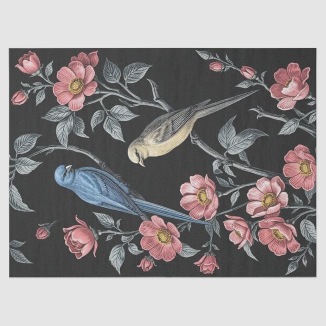 Papel De Seda Ilustração de Flores e Aves (Frente )