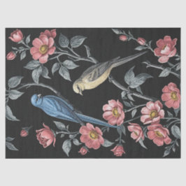 Papel De Seda Ilustração de Flores e Pássaros