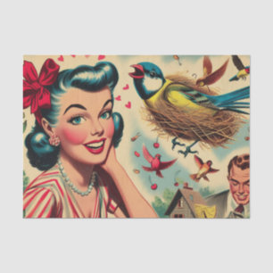 Papel De Seda Ilustração de Garota Retro Kitsch dos anos 50
