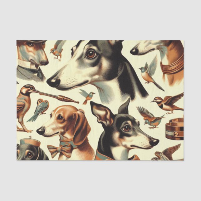 Papel De Seda Ilustração de Greyhound Italiano Vintage (Frente )