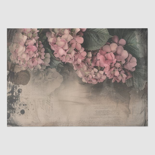 Papel De Seda Ilustração de Hortênsia Antiga Decoupage de Pergam (Frente )