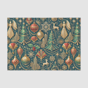 Papel De Seda Ilustração de Ornamento de Natal em Dourado e Azul