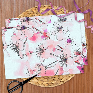 Papel De Seda Ilustração de Primavera de Cerejeira de Aquarela