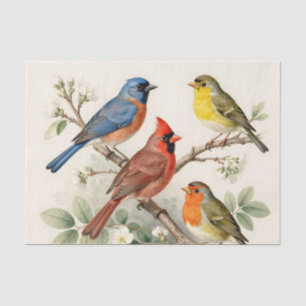 Papel De Seda Ilustração de Ramalhete de Flor de Pássaro Cantor