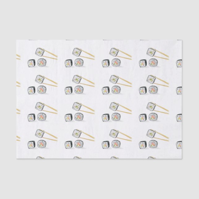 Papel De Seda Ilustração De Rolamentos De Salmão Sushi Com Chops (Frente )