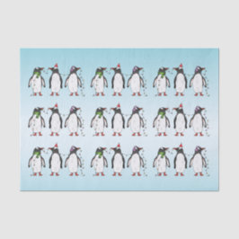 Papel De Seda Ilustração de Três Pinguins de Natal Festivos
