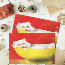 Ilustração de Vintage Gato na Decoupage de Bowl Am