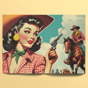 Papel De Seda Ilustração de Vintage Pulp Cowgirl