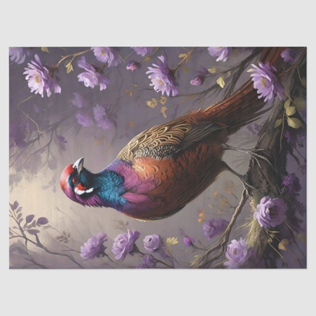 Papel De Seda Ilustração Floral Violeta de Faisão (Frente )