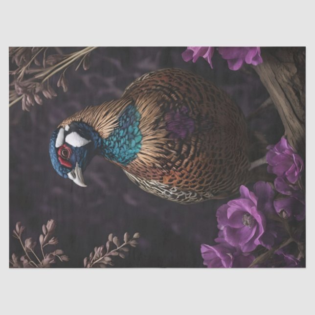 Papel De Seda Ilustração Floral Violeta de Faisão (Frente )