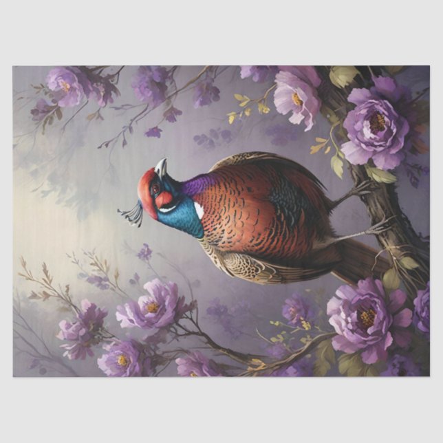 Papel De Seda Ilustração Floral Violeta de Faisão (Frente )