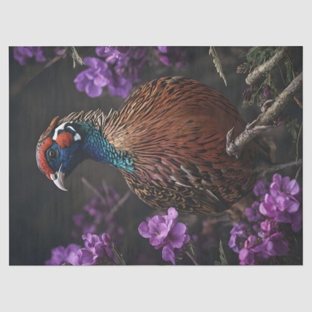 Papel De Seda Ilustração Floral Violeta de Faisão (Frente )