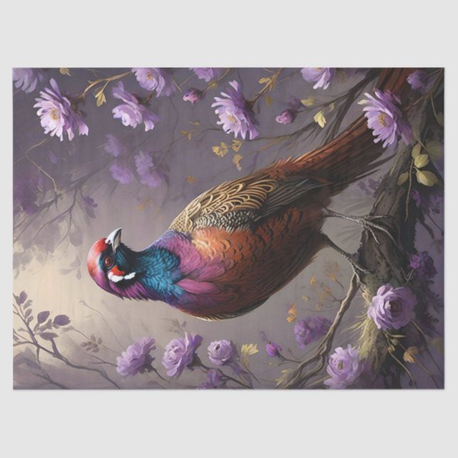 Papel De Seda Ilustração Floral Violeta Fêasante (Frente )