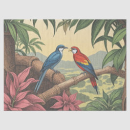 Papel De Seda Ilustração Negrito de Aves Tropicais