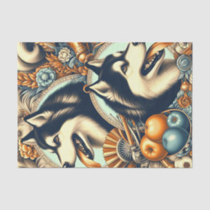 Papel De Seda Ilustração Retro Siberian Husky