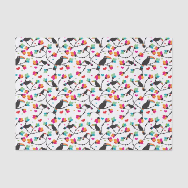 Papel De Seda ilustração tropical do pássaro toucan bonito (Frente )