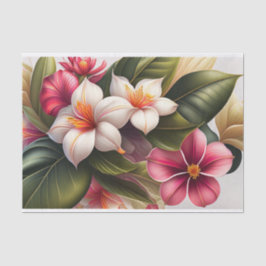 Papel De Seda Ilustração Tropical Vermelha Branco Floral