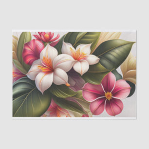 Papel De Seda Ilustração Tropical Vermelha Branco Floral