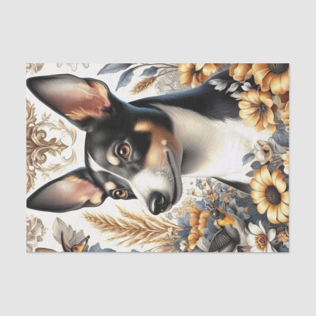 Papel De Seda Ilustração Vintage Rat Terrier (Frente )