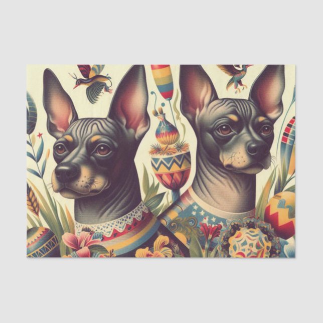 Papel De Seda Ilustração Vintage Xoloitzcuintle (Frente )
