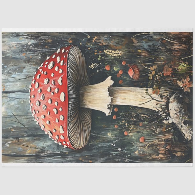 Papel De Seda Ilustração Whimsical Red Boné Mushroom (Frente )