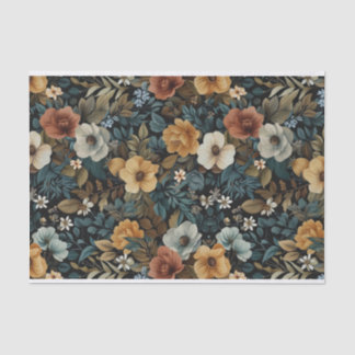 Papel De Seda Ilustrações Florais Folheadas em Fundo Escuro