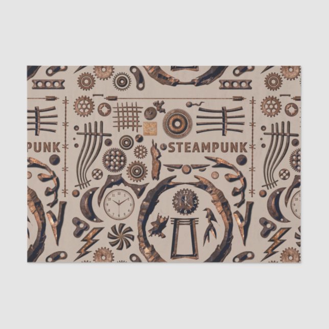 Papel De Seda Ilustrações Steampunk Padrão Brown (Frente )