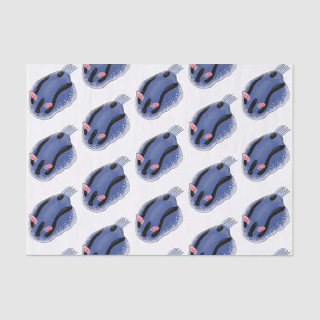 Papel De Seda Imagem de desenho animado azul-nudibranch bonito (Frente )